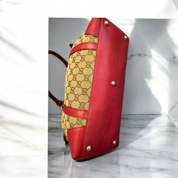 Gucci GG Canvas Heart Tote, Leather Red Trim, Heart Champagne GH, Canvas - Picture 5 of 11